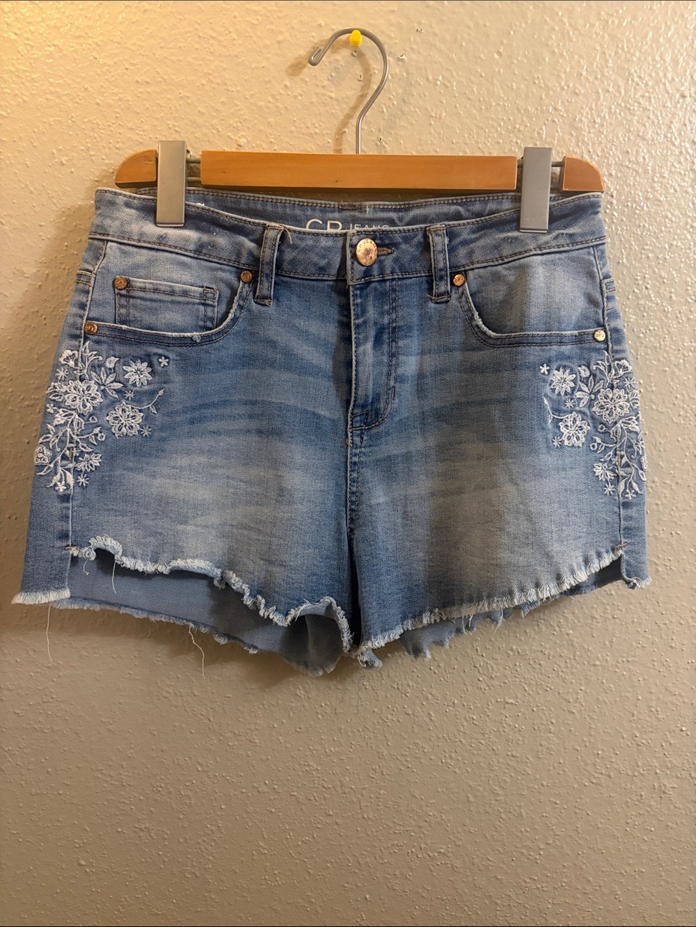 Light Blue Embroidered Denim Shorts by CP Shades